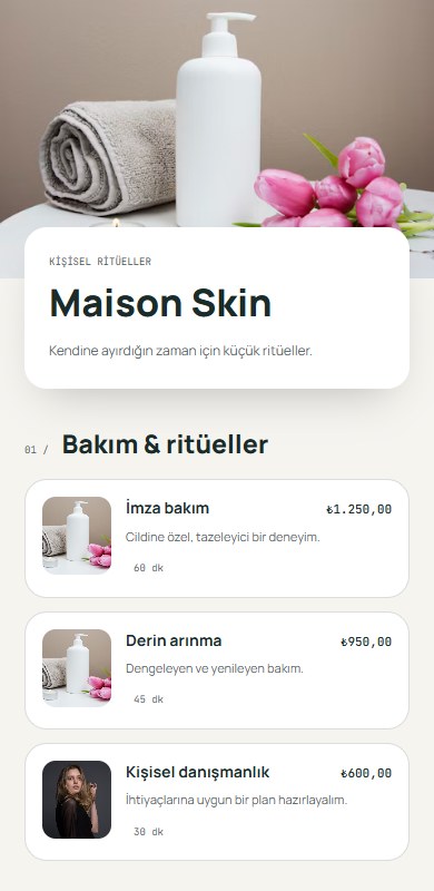 Maison Skin hizmetleri ve fiyat listesi